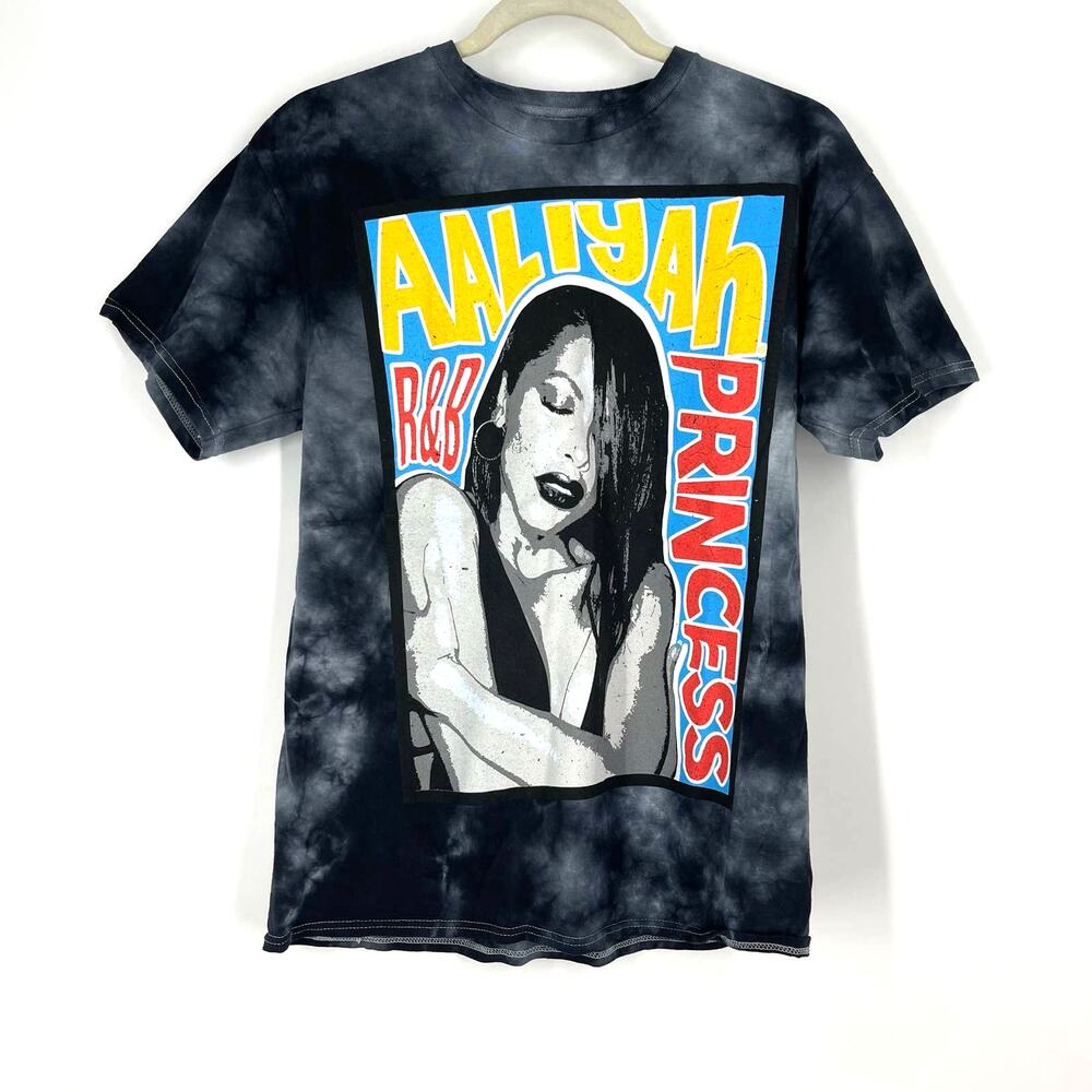 Aaliyah R&B Princess Graphic‎ Band Tee Black Tie Dye Medium NWOT